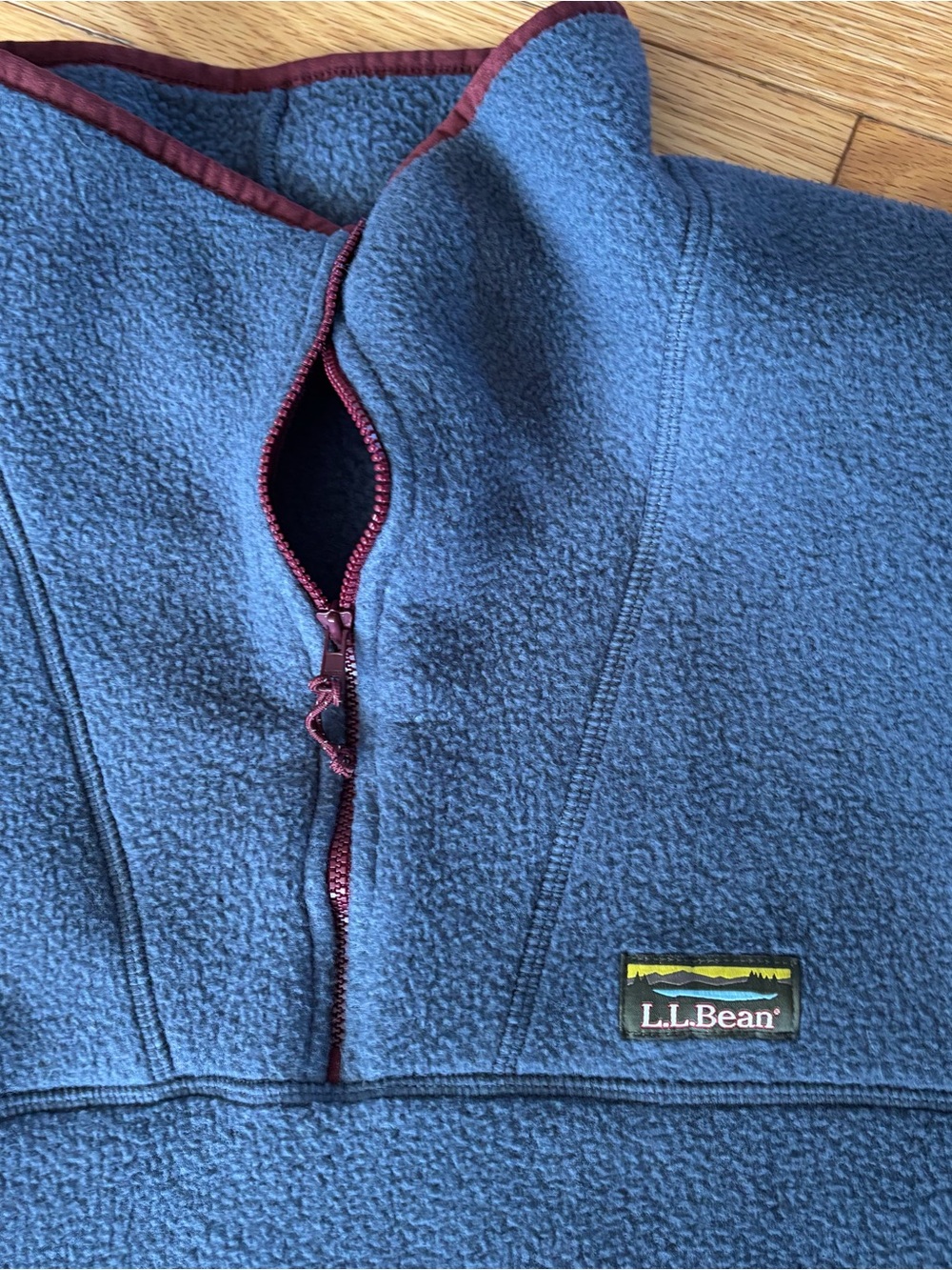 L.L. Bean Men's Navy Fleece Half-Zip with Maroon Trim
